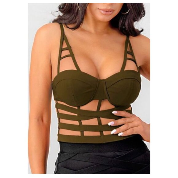 City Girls Tops - City Girls Caged Crop Top in Olive - Size L
